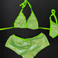 Metallic Lime Green Bikini Top/Shorts Two-Piece Lingerie Outfit