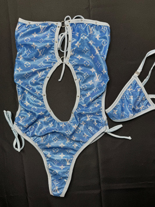 Metallic Baby Blue One-Piece Exotic Dancer Outfit
