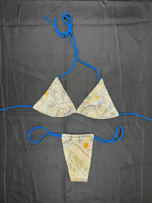 Holographic Money Print Spandex Micro Bikini Lingerie Outfit