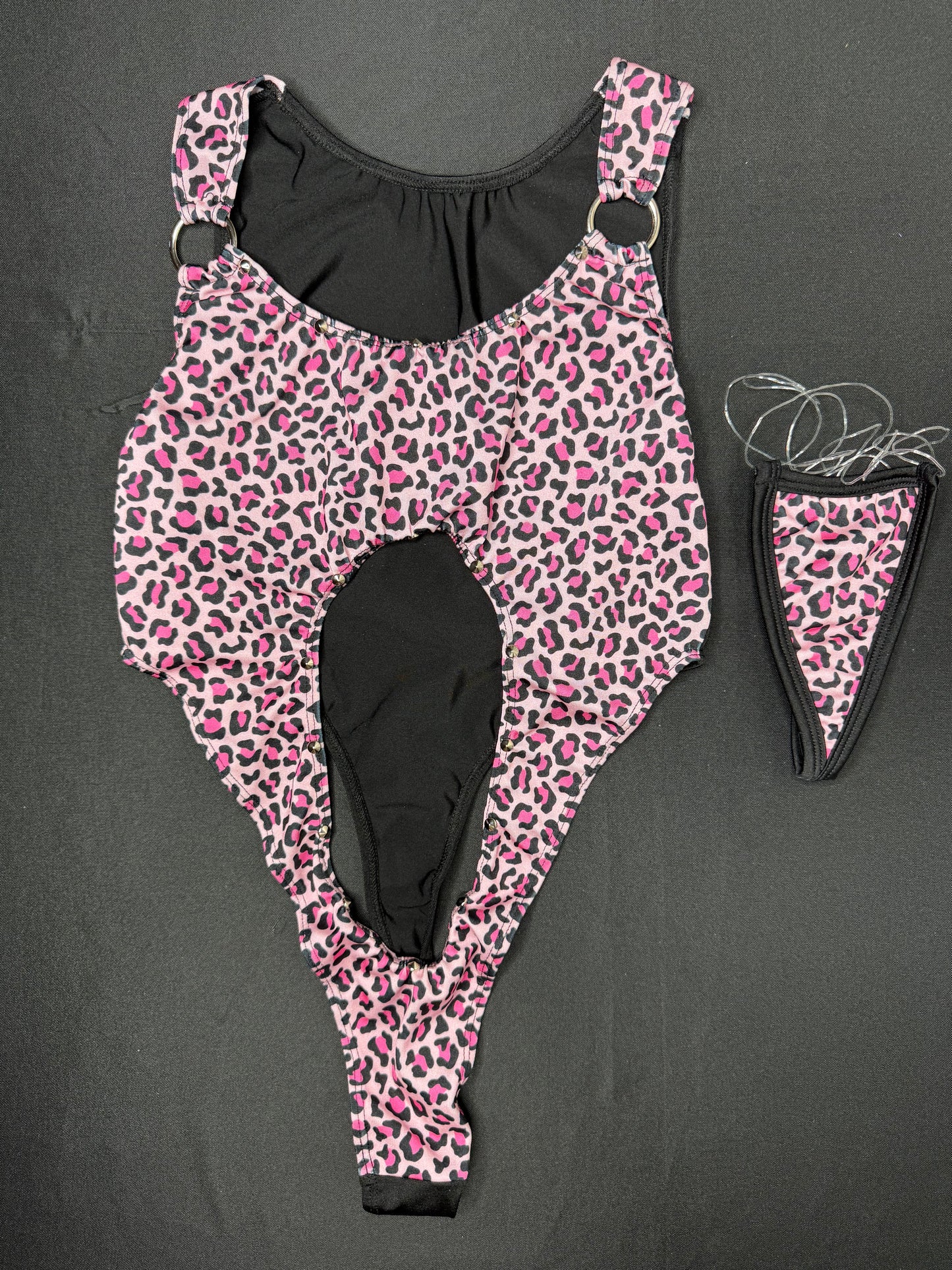 Pink Cheetah Animal Print Spandex Leotard One-Piece Lingerie Outfit