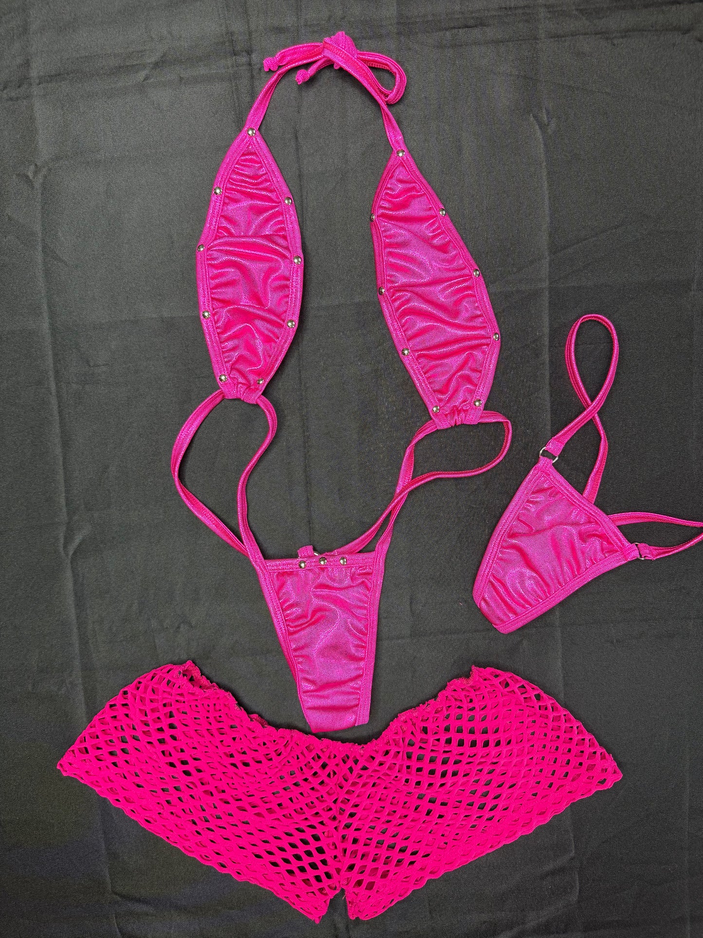 Fuchsia/Hot Pink Spandex Sling-Shot Shorts Lingerie Outfit