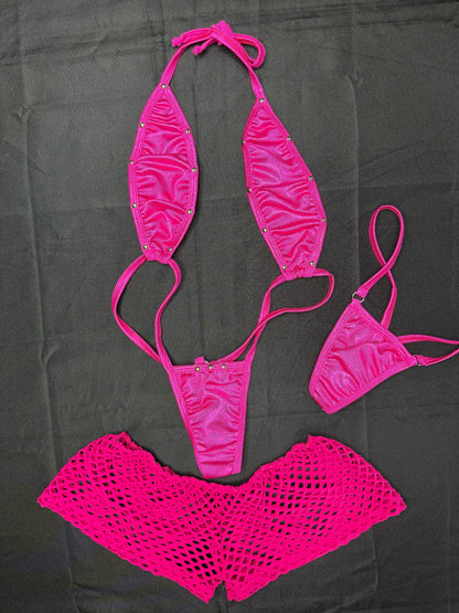Fuchsia/Hot Pink Spandex Sling-Shot Shorts Lingerie Outfit