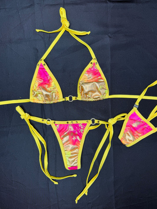 Yellow/Multi Color Spandex Bikini Lingerie Outfit