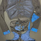 Blue Microdot Spandex/Black Mesh Long Sleeve Top/Shorts Two-Piece Lingerie Outfit