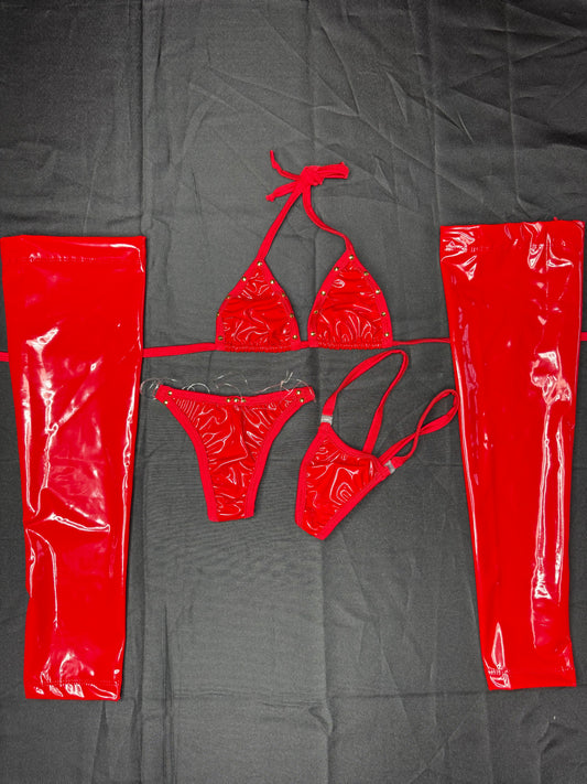 Red Latex Bikini w/ Leg Pieces