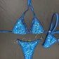 Metallic Blue/Blue Designer Two-Piece Side-Tie Bikini Lingerie Outfit