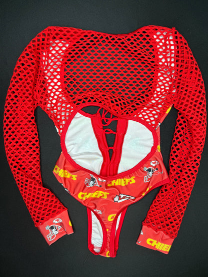 Red Chiefs One-Piece Bikini Top/Leotard Bartender Lingerie Outfit