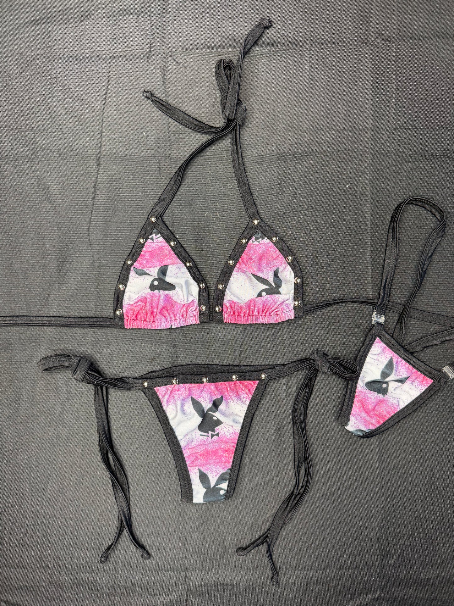Black/Pink Bunny Spandex Two-Piece Bikini Lingerie Outfit