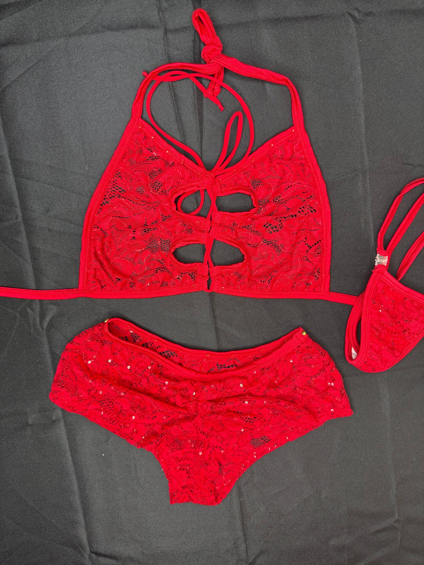 Sparkle Lace Two-Piece Shorts Lingerie Outfit