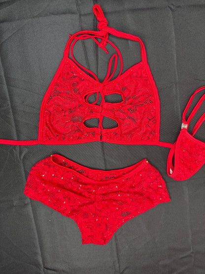 Sparkle Lace Two-Piece Shorts Lingerie Outfit