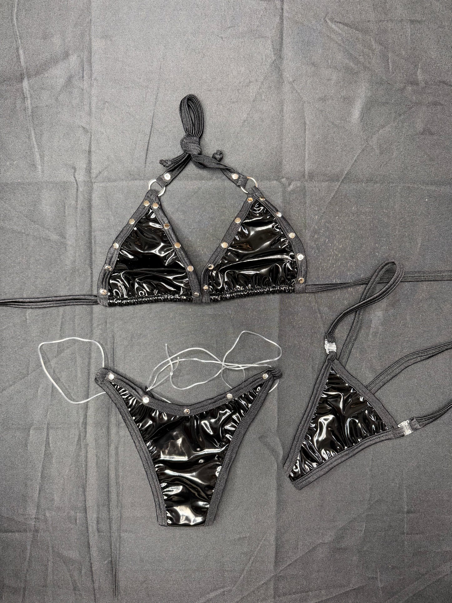 Black Latex Two-Piece Bikini Lingerie Outfit