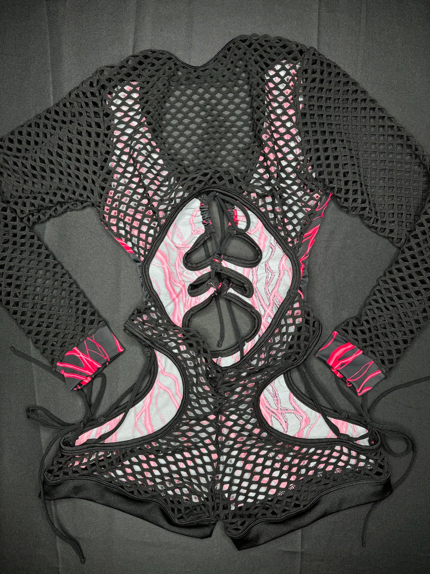 Red Thunder/Black Fishnet Romper One-Piece Lingerie Outfit