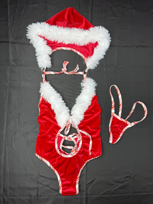 Christmas Candy Cane Hoodie One-Piece Outfit