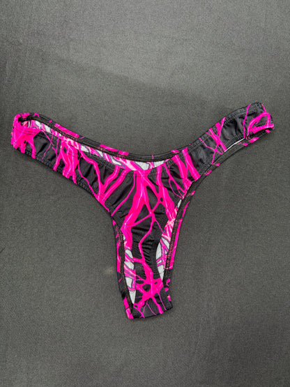 Hot Pink Thunder Spandex/Black Fishnet One-Piece Cheeky Thong Lingerie Outfit
