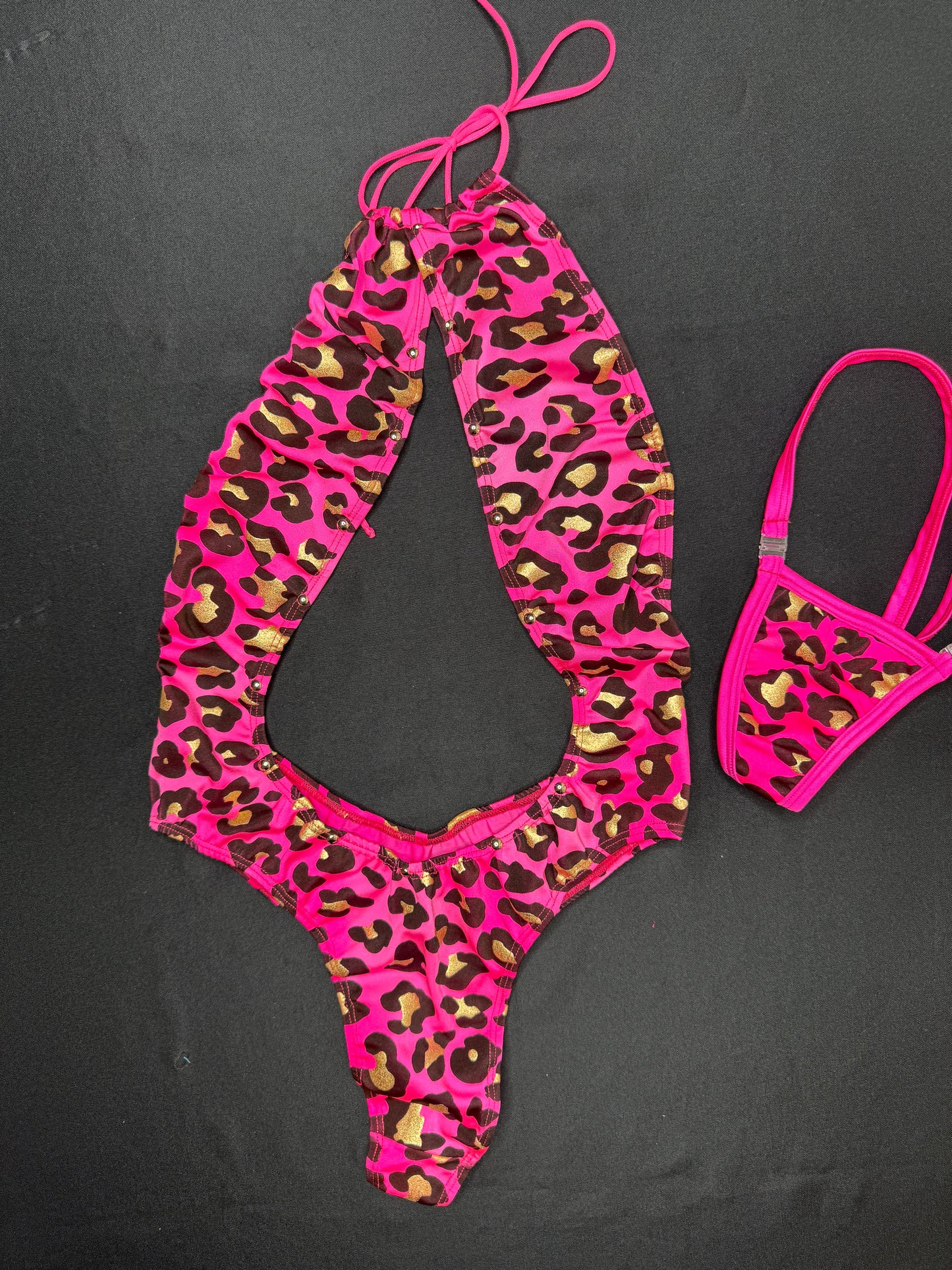 Hot Pink Animal Print One-Piece Lingerie Outfit