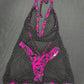 Hot Pink Thunder Spandex/Black Fishnet One-Piece Cheeky Thong Lingerie Outfit