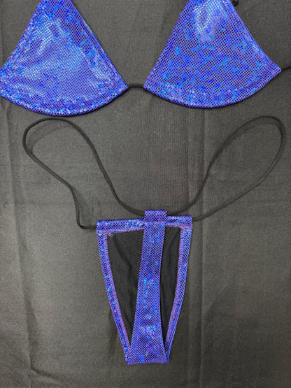 Metallic Royal Blue Spandex Micro Bikini Lingerie Outfit