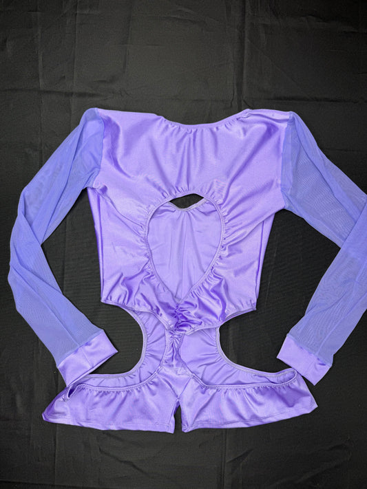 Lavender Spandex/Mesh Romper Lingerie Outfit