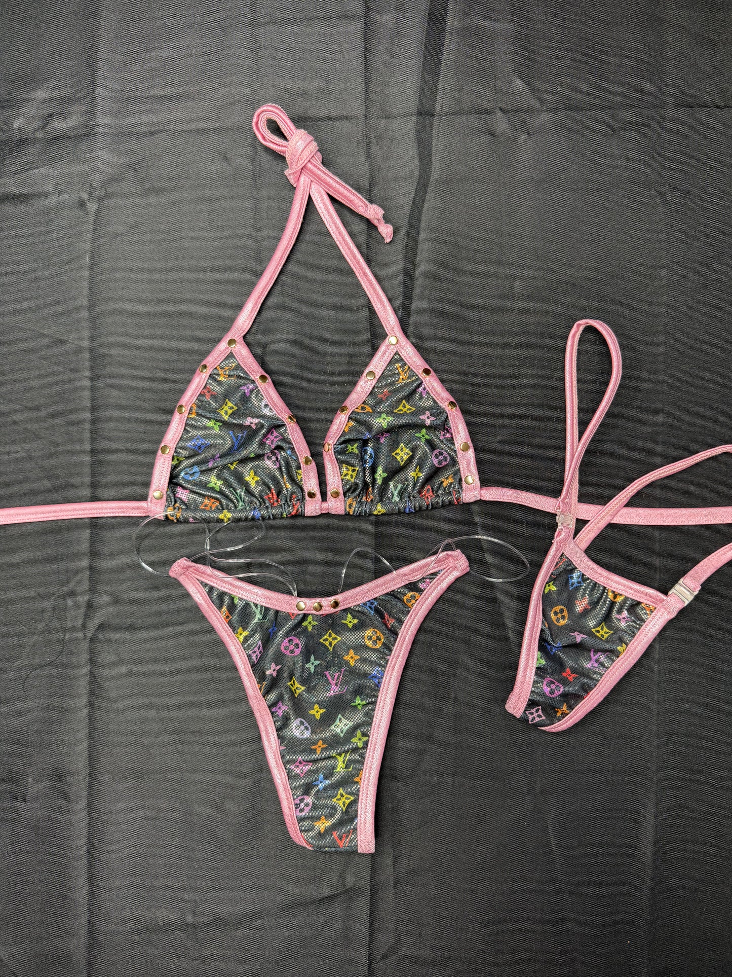 Black Designer Spandex Two-Piece Bikini Lingerie Outfit