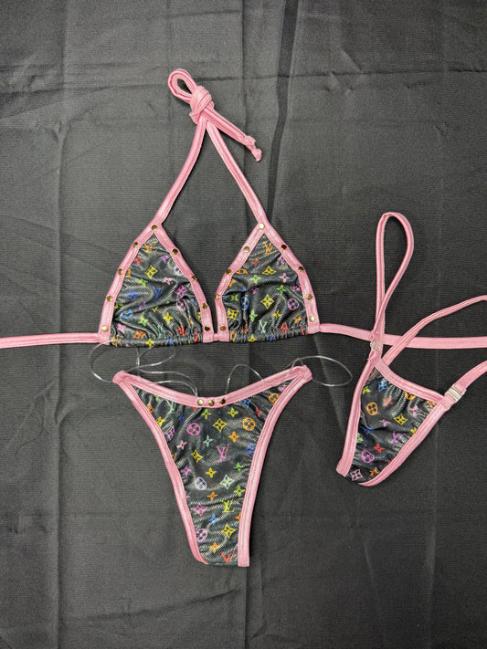 Black Designer Spandex Two-Piece Bikini Lingerie Outfit