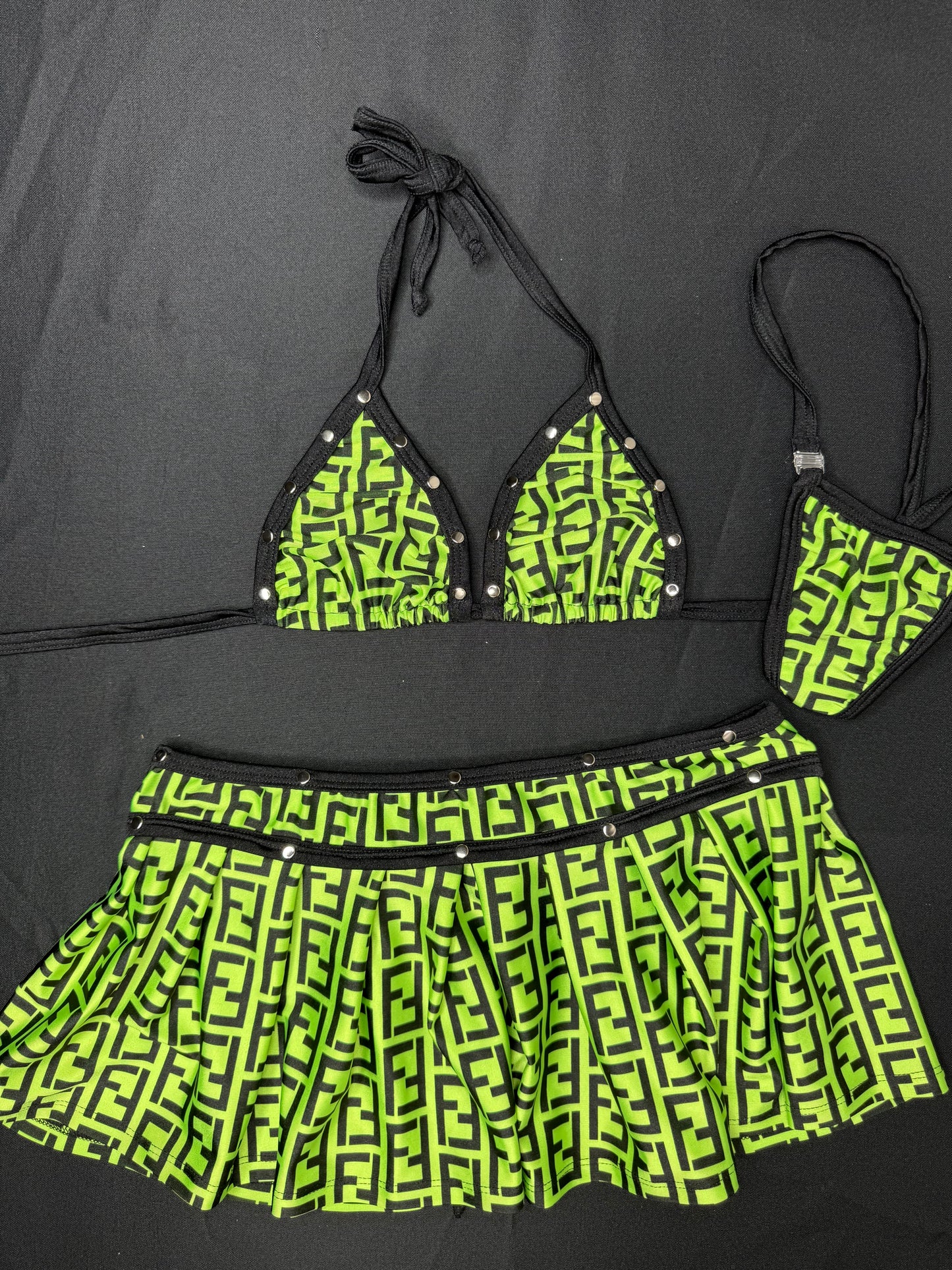 Neon Yellow Designer Bikini Top/Skirt Two-Piece Lingerie Outfit