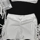 Microdot Silver/White Fringe Single Sleeve/Shorts Two-Piece Lingerie Outfit