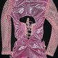 Pink Microdot Spandex/Baby Pink Fishnet One-Piece Romper Lingerie Outfit