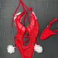 Red Mesh/White Fur One-Piece Christmas Lingerie Outfit