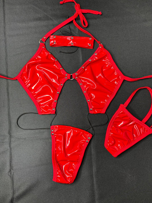 Exotic Dance Wear One-Piece Sexy Stripper Outfit Hot Pink Latex