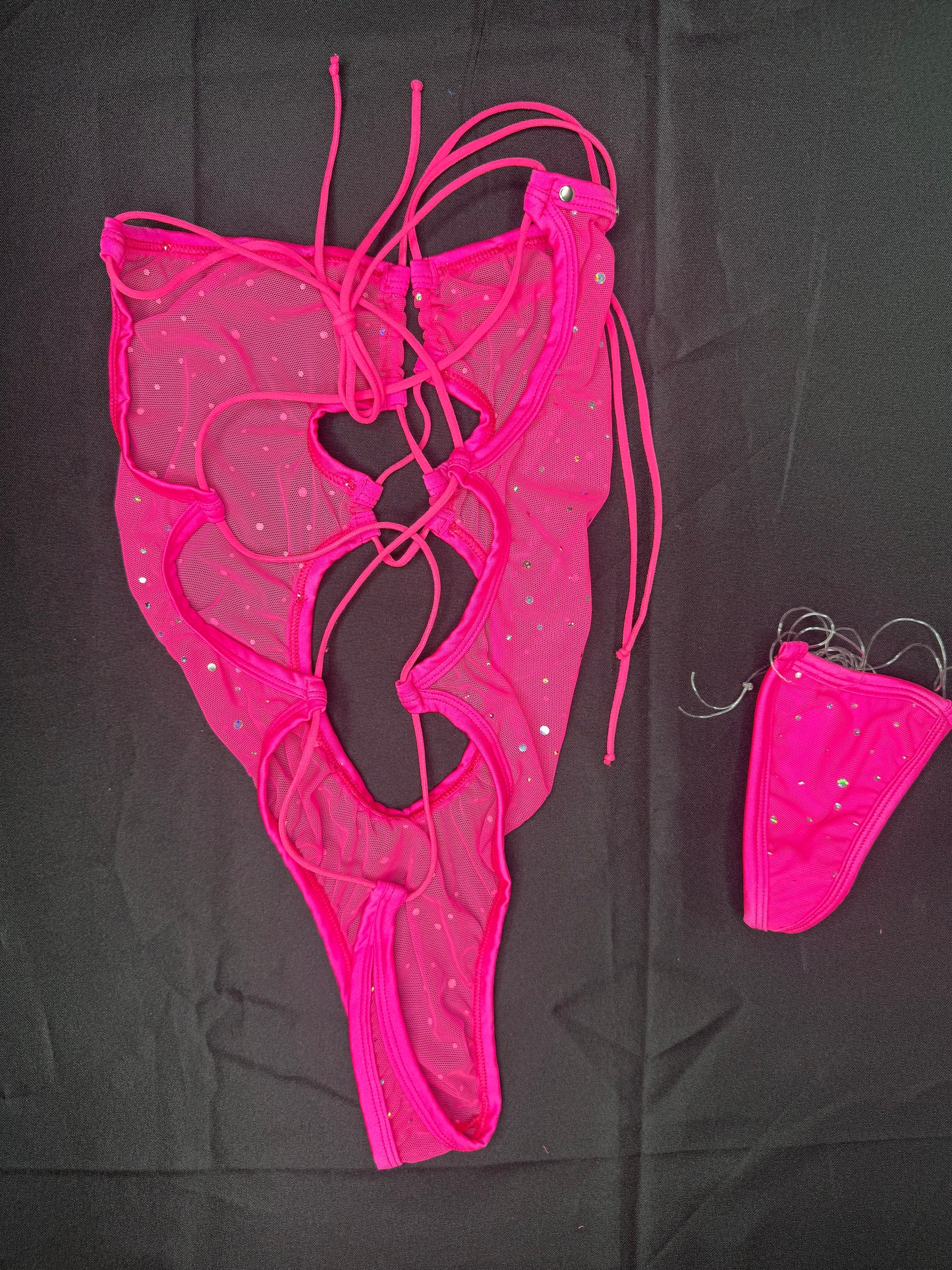 Hot Pink Mesh One-Piece Lingerie Outfit
