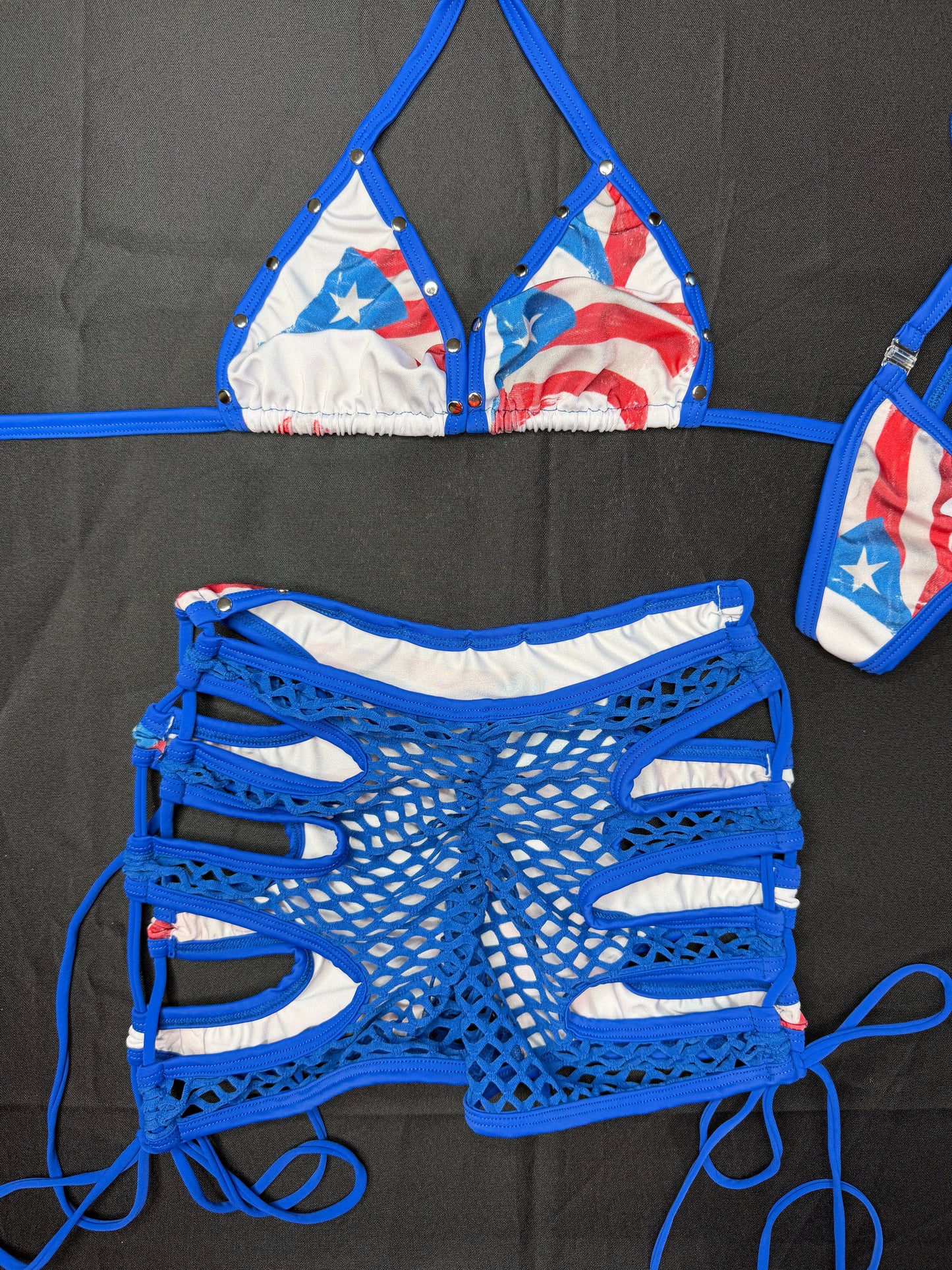 Puerto Rico 🇵🇷 Spandex Two-Piece Bikini Top/Shorts Lingerie Outfit
