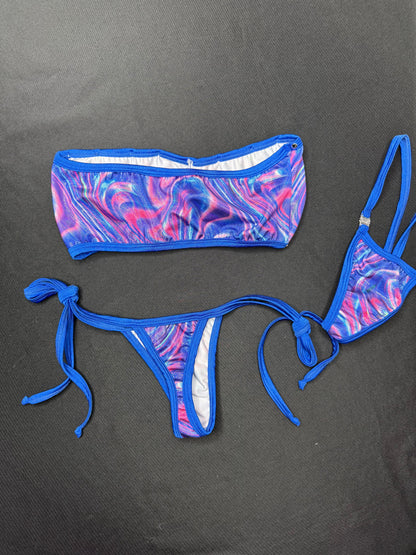 Cosmic Purple/Royal Blue Spandex Tube Top/Side-Tie Bikini Bottoms Lingerie Outfit