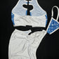 Metallic Baby Blue Two-Piece Silicone String Laced Lingerie Outfit