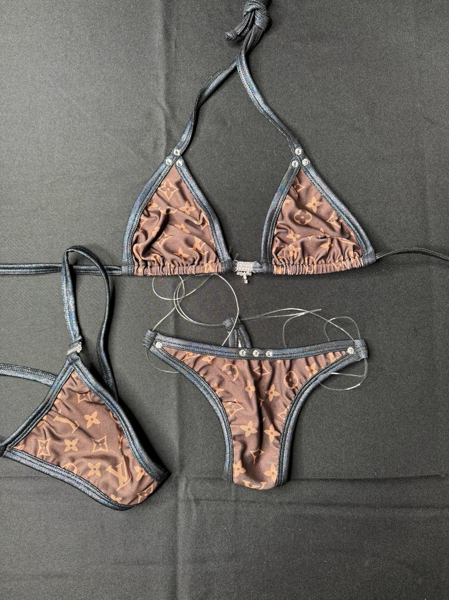 Metallic Black/Brown Stripper Bikini