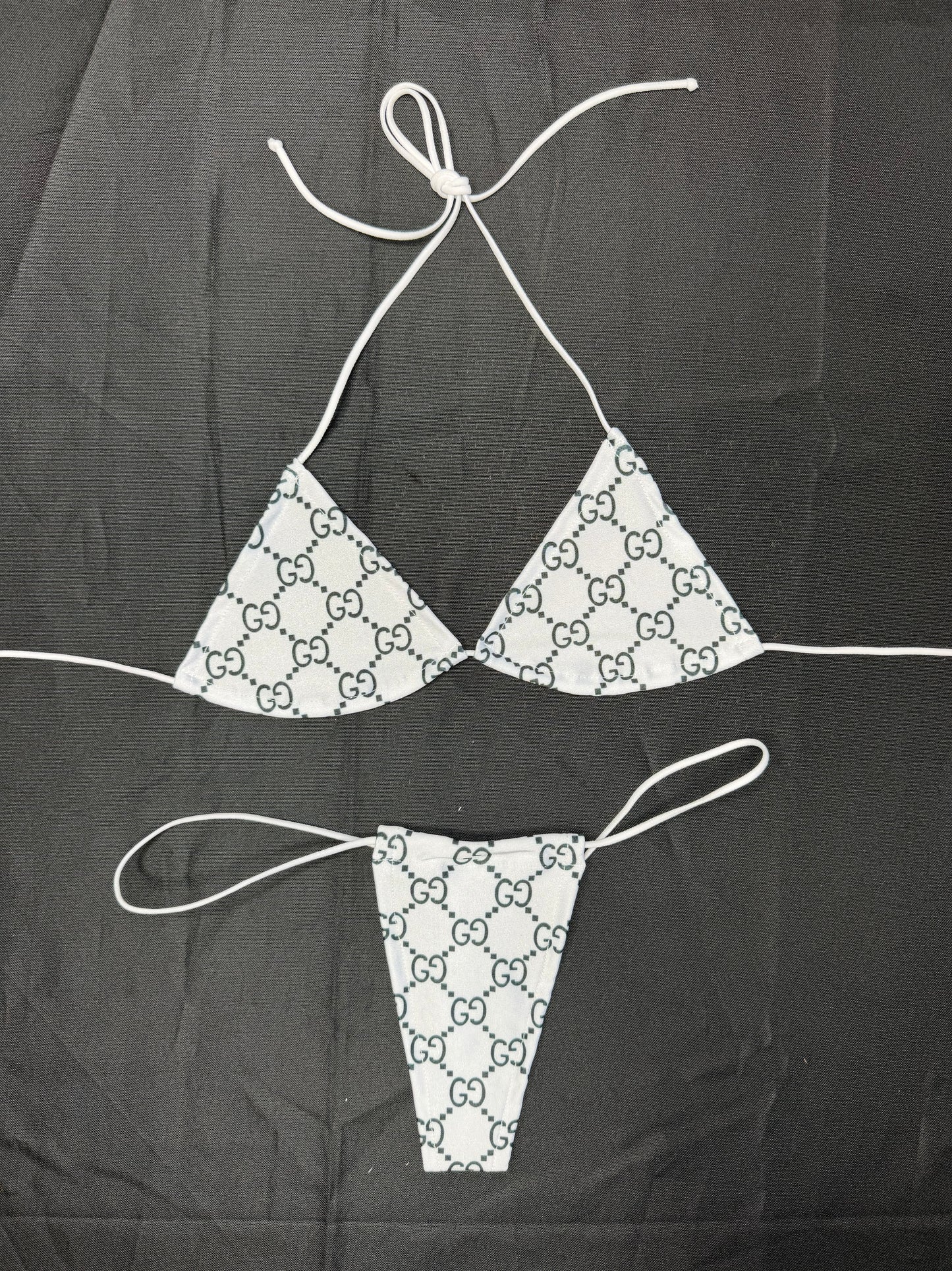 Designer White Spandex Micro Bikini Lingerie Outfit