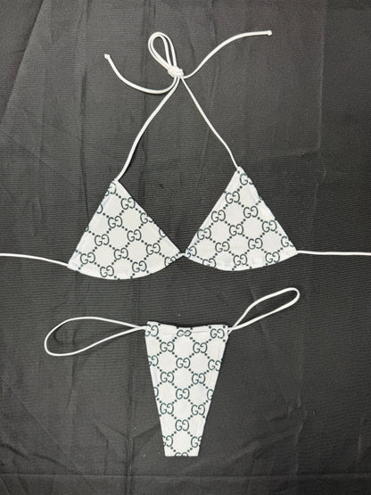 Designer White Spandex Micro Bikini Lingerie Outfit