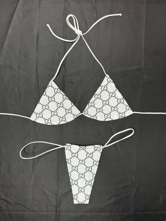 Designer White Spandex Micro Bikini Lingerie Outfit