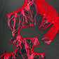 Red Lightning/Red Fishnet Spandex Single Sleeve One-Piece Romper Lingerie Outfit