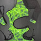 Neon Green/Black Single Sleeve One-Piece Romper Lingerie Outfit