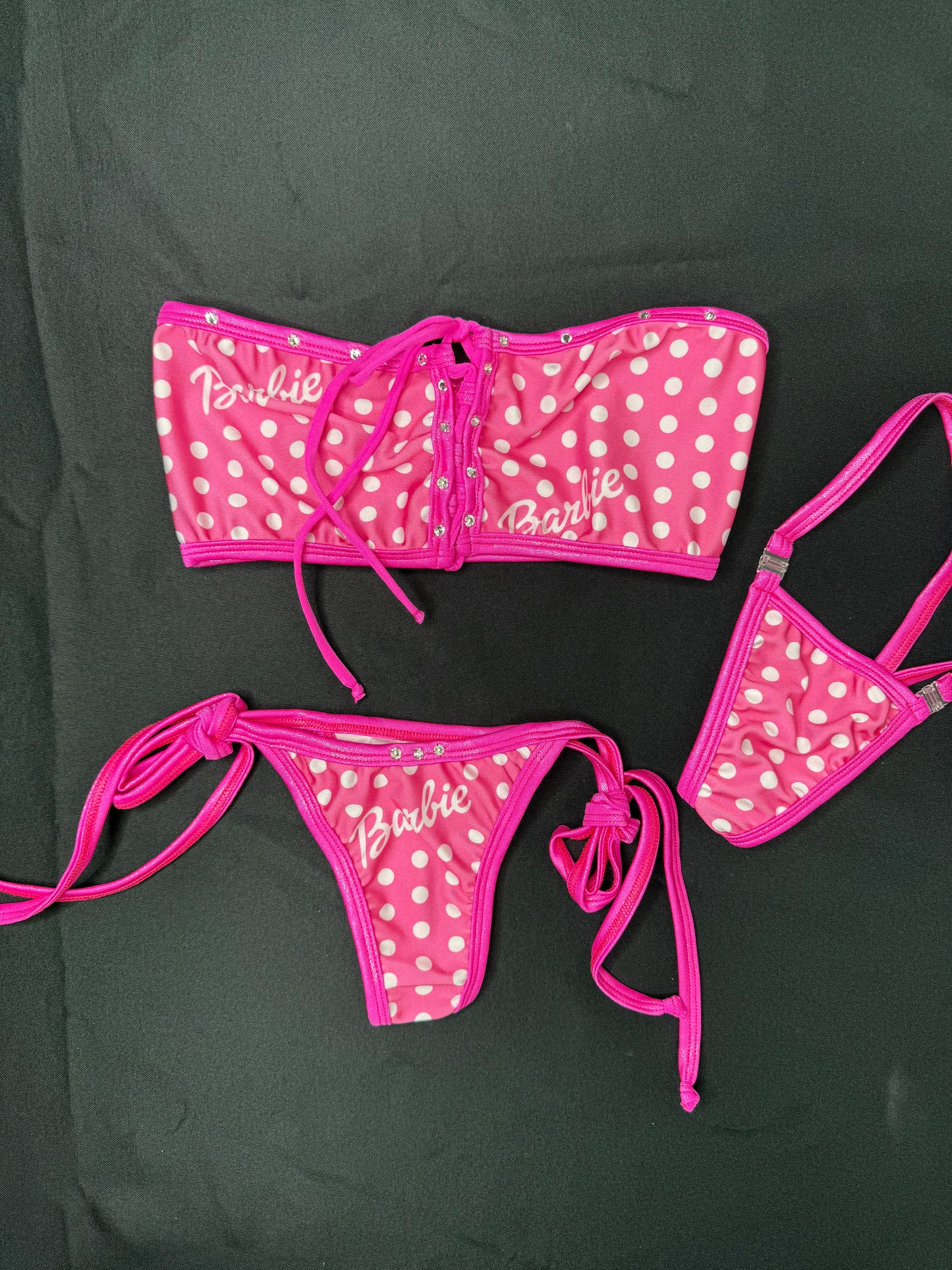 Pink Designer Two-Piece Side-Tie Bikini Lingerie Outfit