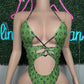 Lime Green Designer Spandex One-Piece Lingerie Outfit