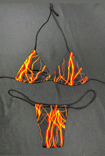Orange Thunder Two-Piece Micro Bikini Lingerie Outfit