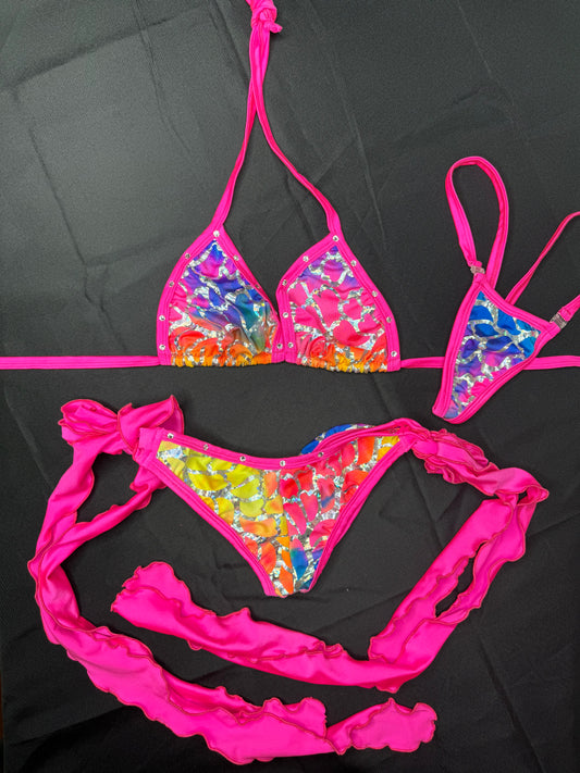 Rainbow Animal Print Two-Piece Bikini Lingerie Outfit