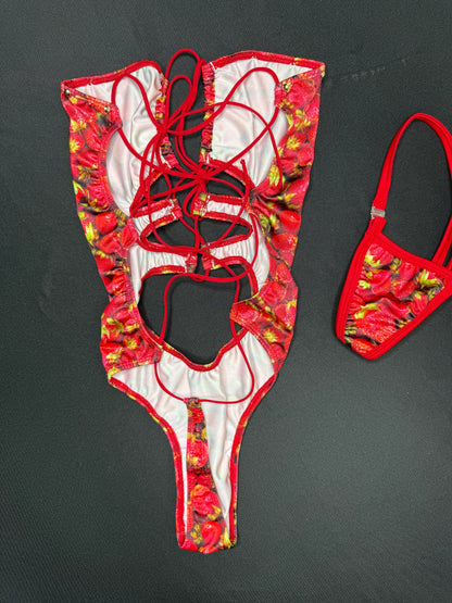 Strawberries Spandex One-Piece Lingerie Outfit