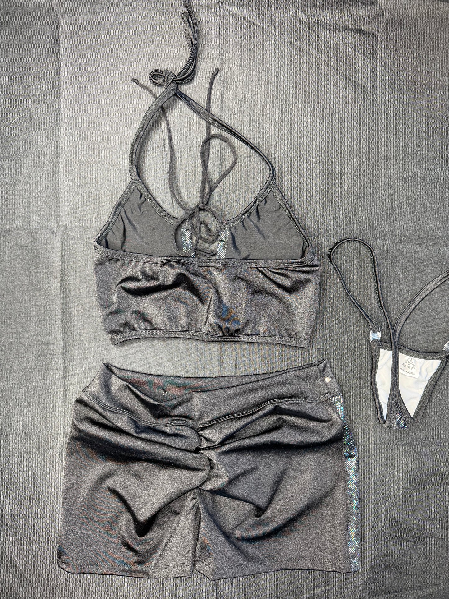 Metallic Black Sports Bra/Shorts Two-Piece Lingerie Outfit