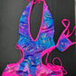 Blue Fish Scales/Hot Pink Spandex One-Piece Exotic Dancer Outfit