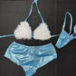 Metallic Blue/White Fur Three-Piece Shorts With Hat Lingerie Outfit