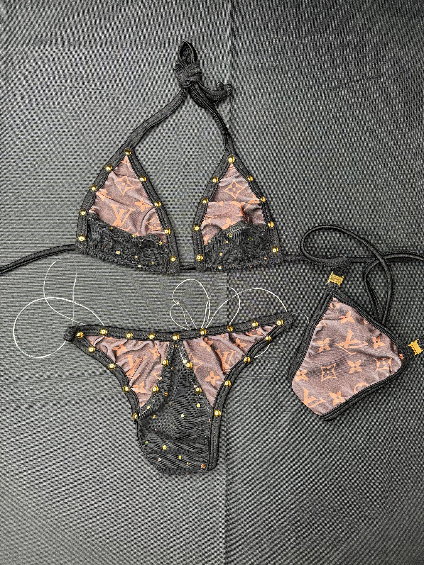 Brown/Black Mesh Two-Piece Stripper Outfit