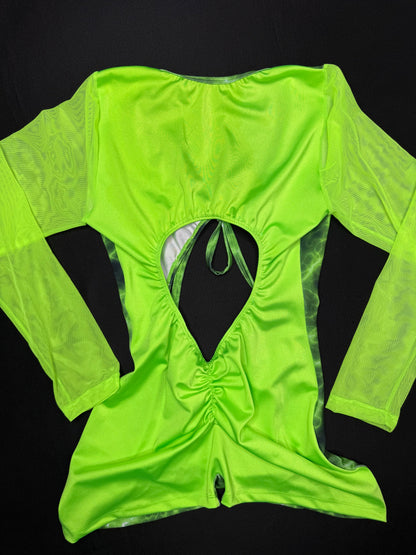 Cosmic Neon Green Spandex One-Piece Romper Lingerie Outfit