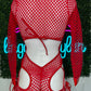 Red Latex/Fishnet Bartender Romper Outfit